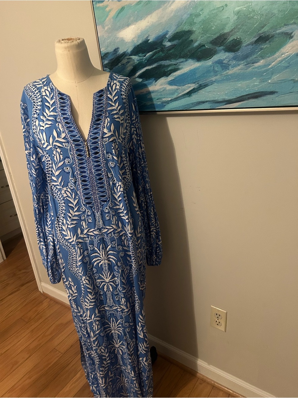 Lilly Pulitzer Laurelie Abaco Blue & White Maxi Caftan Dress